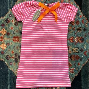 NWT Morgan & Milo Shoelace Dress Pink & White Stripe w/ Orange Bow Comfy Casual